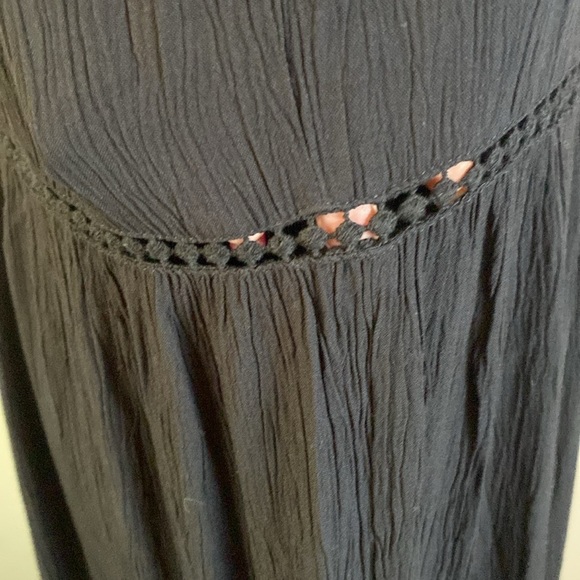 VENUS Black Gauze Maxi Dress Tiered w Open Lace Between Adjustable Straps L NWOT - Picture 6 of 11